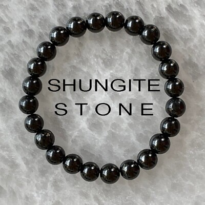 #ad Natural 6mm Shungite Stone Bracelet Black Gemstone Stretch Bracelet Handmade