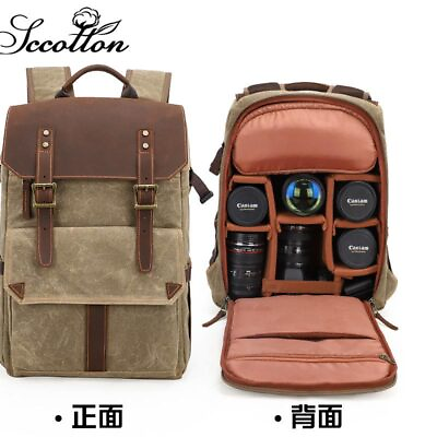 #ad Vintage Waxed Canvas Laptop Backpack Camera Bags Men Photography Waterproof