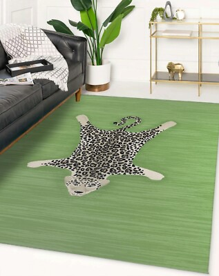 #ad Moss Green Rug Retro Soft Carpet Tiger Print Rug Livingroom Bedroom Office Rugs