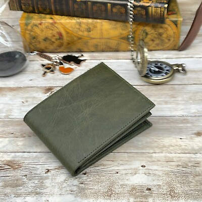 #ad Green Leather Wallet Handmade Green Leather Wallet with Coin Pocket