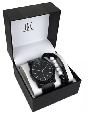 #ad Inc Men’s Watch Black Tone Metal Bracelet Wristwatch 45mm with Bracelet Set New