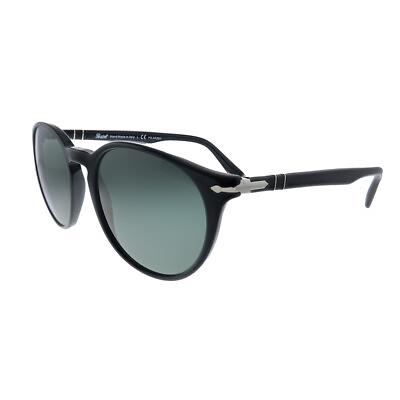 #ad New Persol PO 3152S 901458 Black Round Sunglasses Green Polarized Lens 52mm