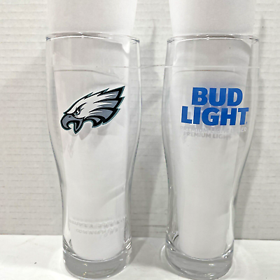 #ad 2 Vintage Philadelphia Eagles Glasses Super Bowl Bud Lite Beer NFL Etched 1982