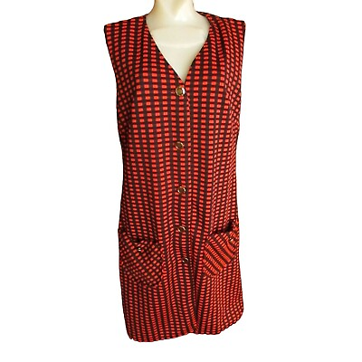 #ad Vintage Mod Womens Dress 13 60s Acetate Polyester Pumpkin Orange Black Checker