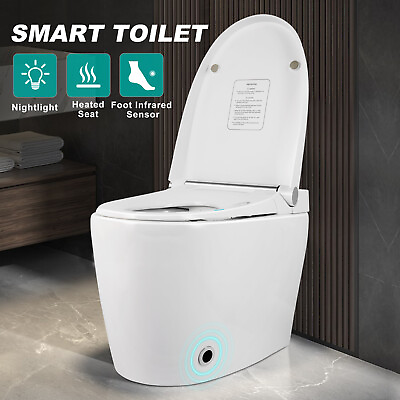 #ad Smart One Piece Elongated Toilet Heated Seat Dual Flush Foot Sensor Night Light