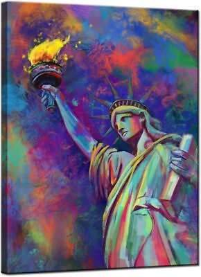 #ad Modern Canvas Wall Art Colorful The Statue of Liberty Painting Printed on Canvas