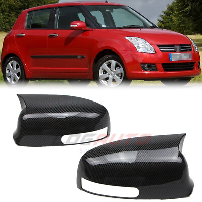#ad For Suzuki Swift 2005 11 Rearview Side Mirror Cover Cap Carbon Fiber Effect Trim