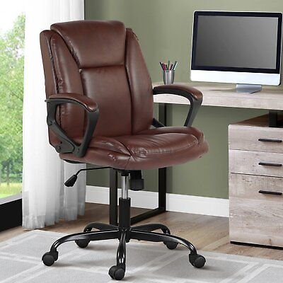 #ad PU Leather Task Chair Home Office Chair Ergonomic Mid Back Computer Desk Chair
