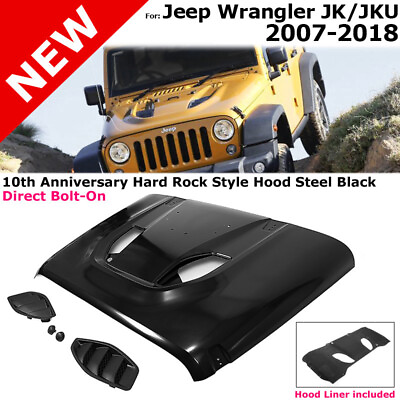 #ad For Jeep JK Wrangler 07 18 Steel Front Rubicon 10th Anniversary Hard Rock Hood