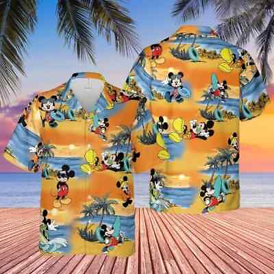 #ad SALE cartoon summer hawaiian shirt button down mickey mouse aloha loose