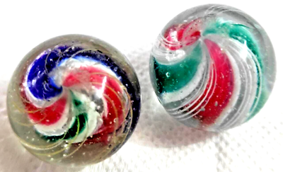 #ad TOY MARBLE 2 marbles divided 4 ribbon core paneled threads white amp; yellow swirl