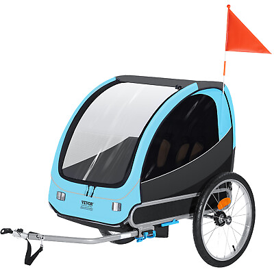 #ad VEVOR Child Bike Trailer Foldable 2 Seater Trailer Double Kids Carrier 110 lbs