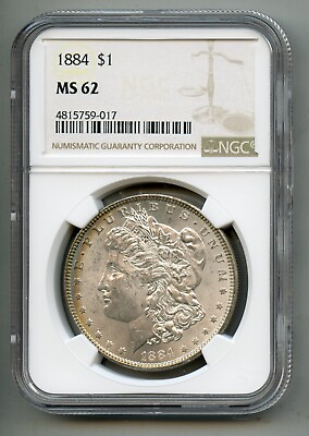 #ad 1884 Morgan Silver Dollar NGC MS 62