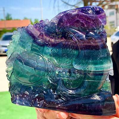 #ad 2.9LBNatural purple green fluorite hand carved underwater world specifications