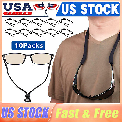 #ad 10 Pcs Adjustable Eyeglasses Sunglasses Neck Strap Cord Lanyard Holder Black USA