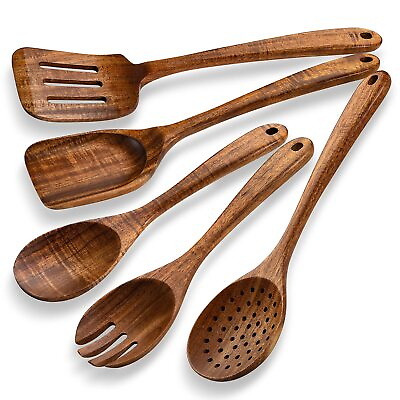 #ad Kitchen Wooden Spoons Utensils Set for Cooking 5 Piece Acacia Wood Spoon Coo...