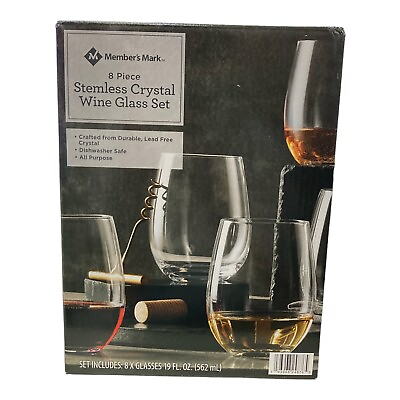 #ad Members Mark 8 Piece Stemless Crystal Wine Glass Set 19oz Each Dishwasher Safe