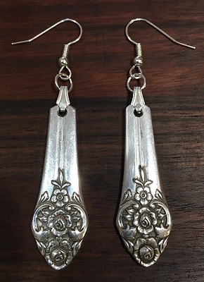 #ad VINTAGE ANTIQUE SPOON FORK Oneida Plantation Floral Earrings Silverware Jewelry