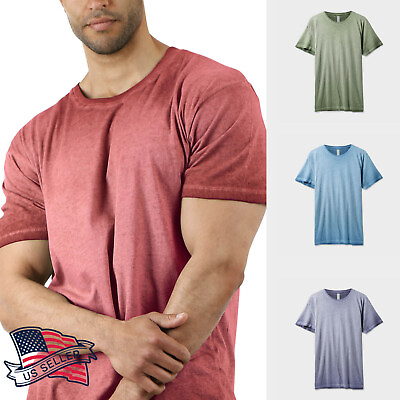 #ad Mens Short Sleeve T Shirts Basic Oil Wash Soft Faded Vintage Casual Crewneck Tee