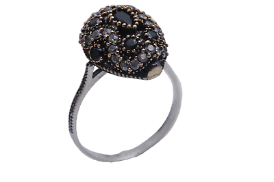 #ad Turkish Jewelry Drop Black Topaz 925 Sterling Silver Ring Sz