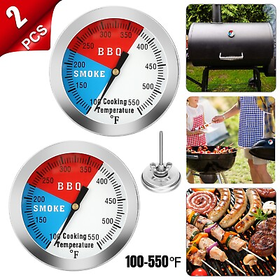 #ad 2Pcs Temperature Thermometer Gauge for Barbecue BBQ Grill Smoker Pit Thermostat
