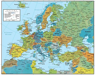 #ad Europe Wall Map GeoPolitical Edition by Swiftmaps 18x22 18x22 Laminated