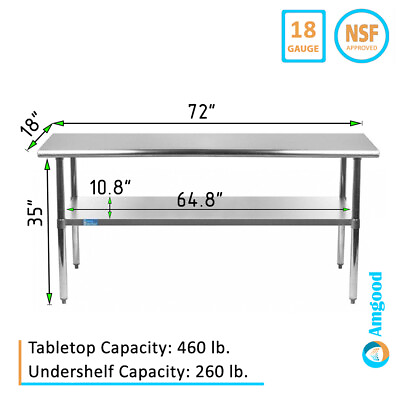 #ad 18quot; X 72quot; Stainless Steel Work Table With Galvanized Undershelf