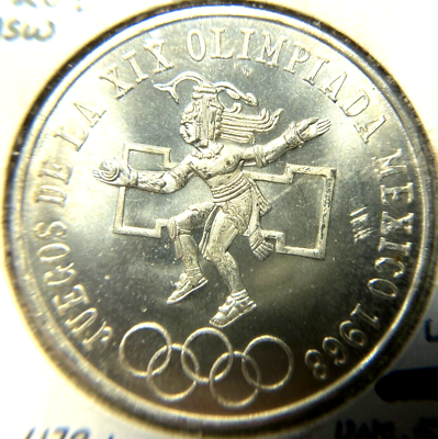 #ad 1968 Mexico 25 Pesos BU Olympic Games Juegos de la XIX Olimpiada 72% Silver