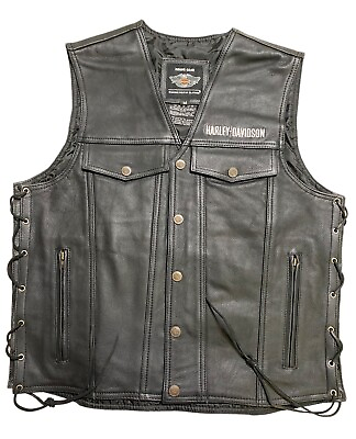 #ad Harley Davidson Men’s PISTON II Black Thick Leather Vest 4XL