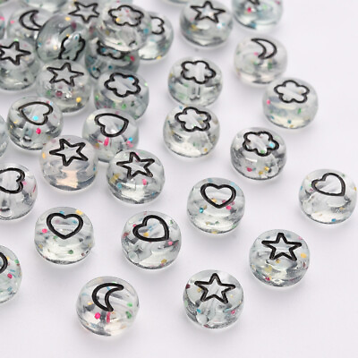 #ad 50 Shape Beads Acrylic Assorted Lot BULK Wholesale 6mm Clear Glitter Heart Star