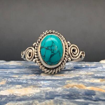 #ad 925 Sterling Silver Natural Turquoise Gemstone Ring Handmade Oval Jewelry