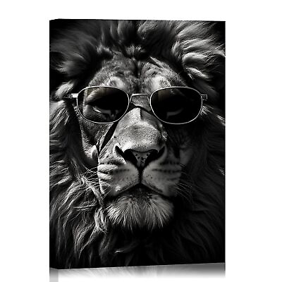 #ad Beyond Your Thoughts Print Canvas Wall Art Lion Wearing Sunglasses Home Dec...