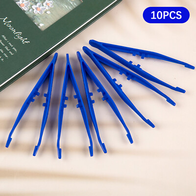 #ad 10pcs Plastic Blue Tweezers Medical Beads Disposable Tweezers Tools Forc