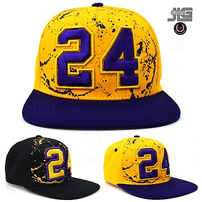#ad Legend 24 LA New Leader Black Purple Gold 100% Cotton Flat Bill Snapback Hat Cap