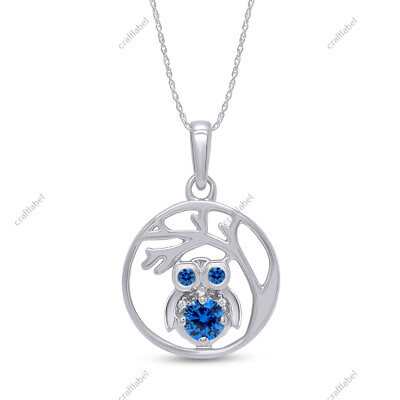 #ad Owl Tree of Life Pendant 18quot; Necklace Gemstone amp; CZ in 14k White Gold Plated 925