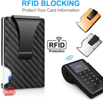 #ad Mens Gift RFID Blocking Slim Money Clip Carbon Fiber Credit Card Wallet Holder