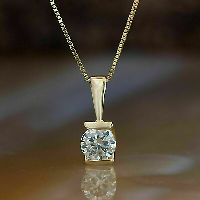 #ad 1CT Round Lab Created VVS1 Diamond Womens Pendant 14K Yellow Gold Finish 18 inch
