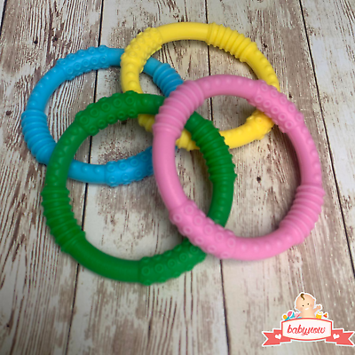#ad TEETHER Toys for Baby 10 PACK Teething Rings 4 Colours Safe Pacifier Ring 3.5quot;