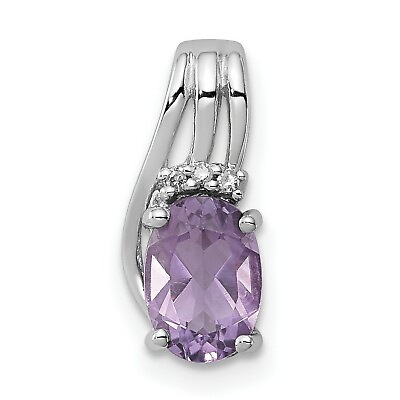 #ad Amethyst amp; Diamond Oval Charm Pendant 13X6mm In 925 Sterling Silver 0.58Ct