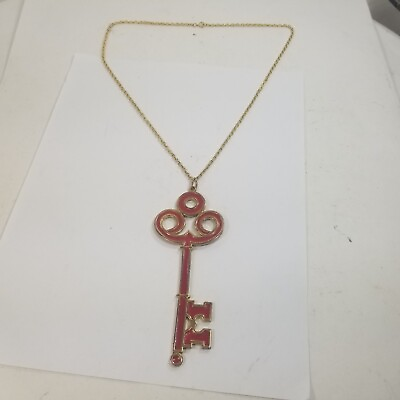 #ad Vintage Gold Tone Large Skeleton Key Pendant Chain Necklace 24quot;