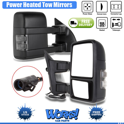 #ad Power Heated Tow Mirrors 99 07 For Ford F250 F550 Super Duty Smoke Turn Signal