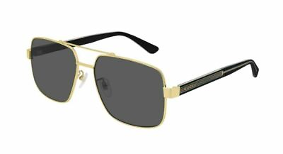 #ad GUCCI GG0529S 001 Aviator Gold Black Crystal Grey Men#x27;s Sunglasses