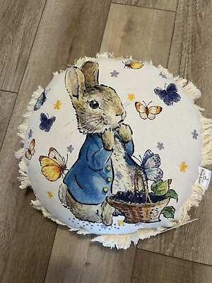 #ad New Peter Rabbit Beatrix Potter Decorative Round Throw Pillow 16 in W Fringe
