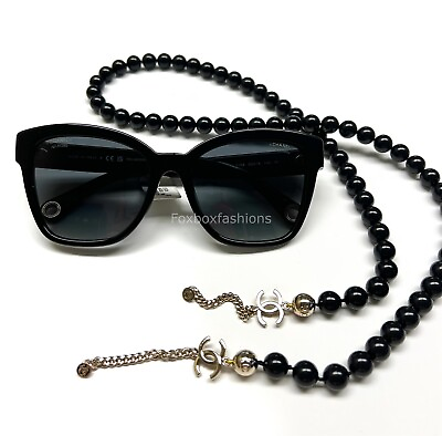 #ad Chanel 5487A 622 S8 Sunglasses Black Gold CC Logo Chain w case Alternative Fit