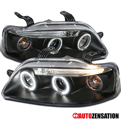 #ad LED Halo Fits 2004 2008 Chevy Aveo Black Projector Headlights Lamps LeftRight