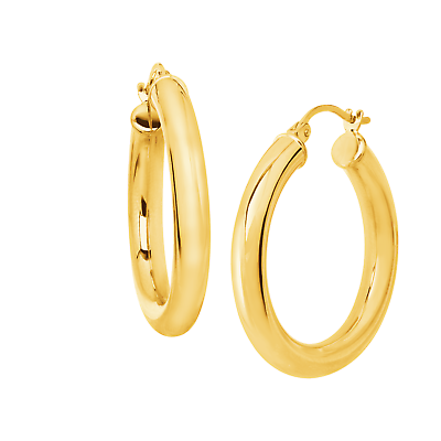 #ad Welry Simply Gold™ Collection 30mm Round Tube Hoop Earrings in 14K Yellow Gold