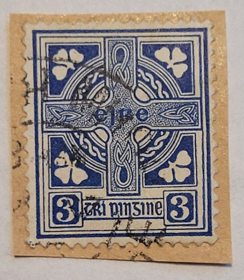#ad Ireland Stamp Cross of Cong Blue 3 Stamp Posted Cancelled c.1932 04