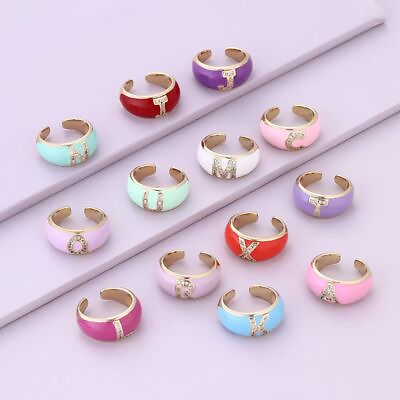 #ad Colorful Acrylic Ring English Alphabet Rings Round Fashion Women Cocktail Jewelr