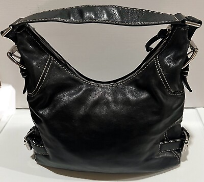 #ad Michael Kors Authentic Leather Shoulder Handbag Purse 5 Pocket Black 14quot;x12quot;x3quot;