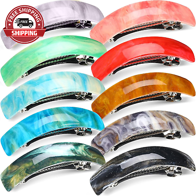 #ad 10 Pieces Retro Large Hair Barrettes Rectangular French Automatic Acrylic Hair C